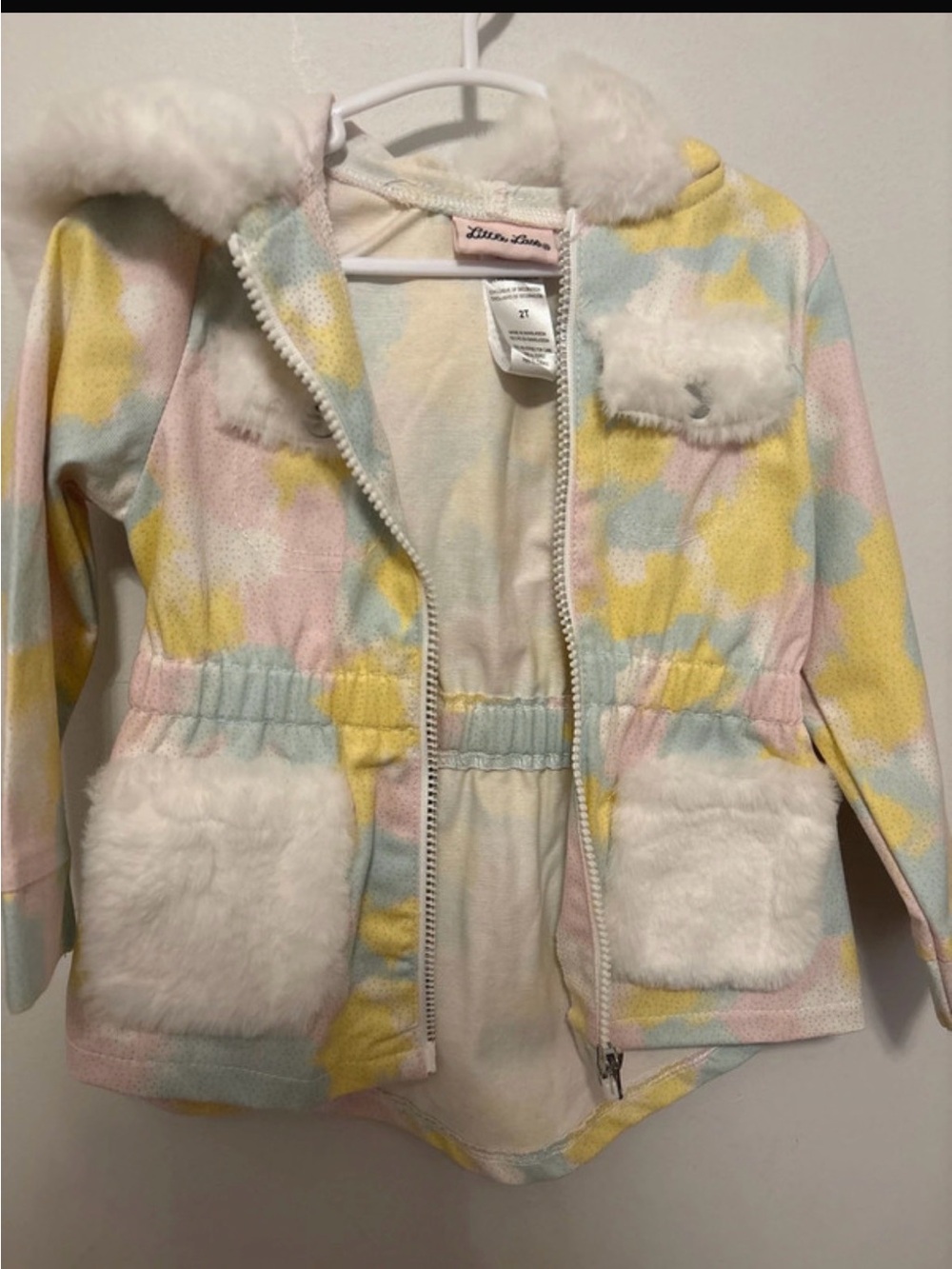 Little Lass Pastel Multi-Color Faux-Fur Trim Hooded Puffer Jacket